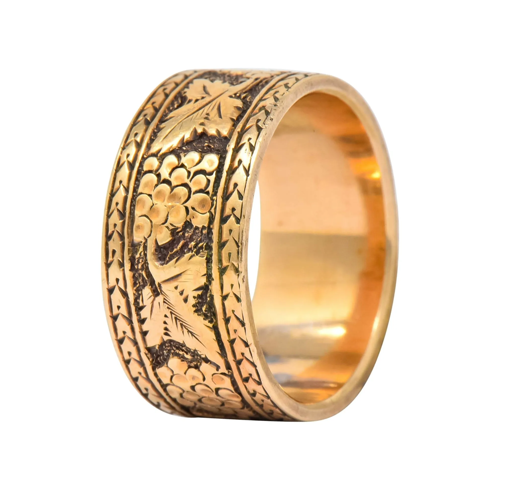 Detailed Victorian 14 Karat Gold Grapevine Band Ring Circa 1860