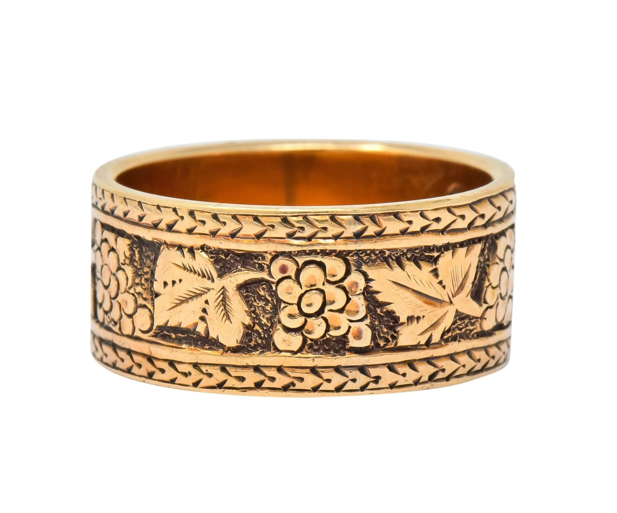 Detailed Victorian 14 Karat Gold Grapevine Band Ring Circa 1860