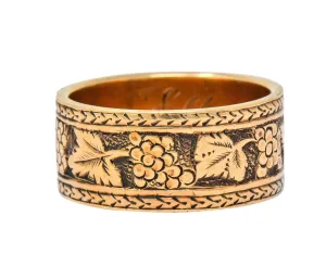 Detailed Victorian 14 Karat Gold Grapevine Band Ring Circa 1860