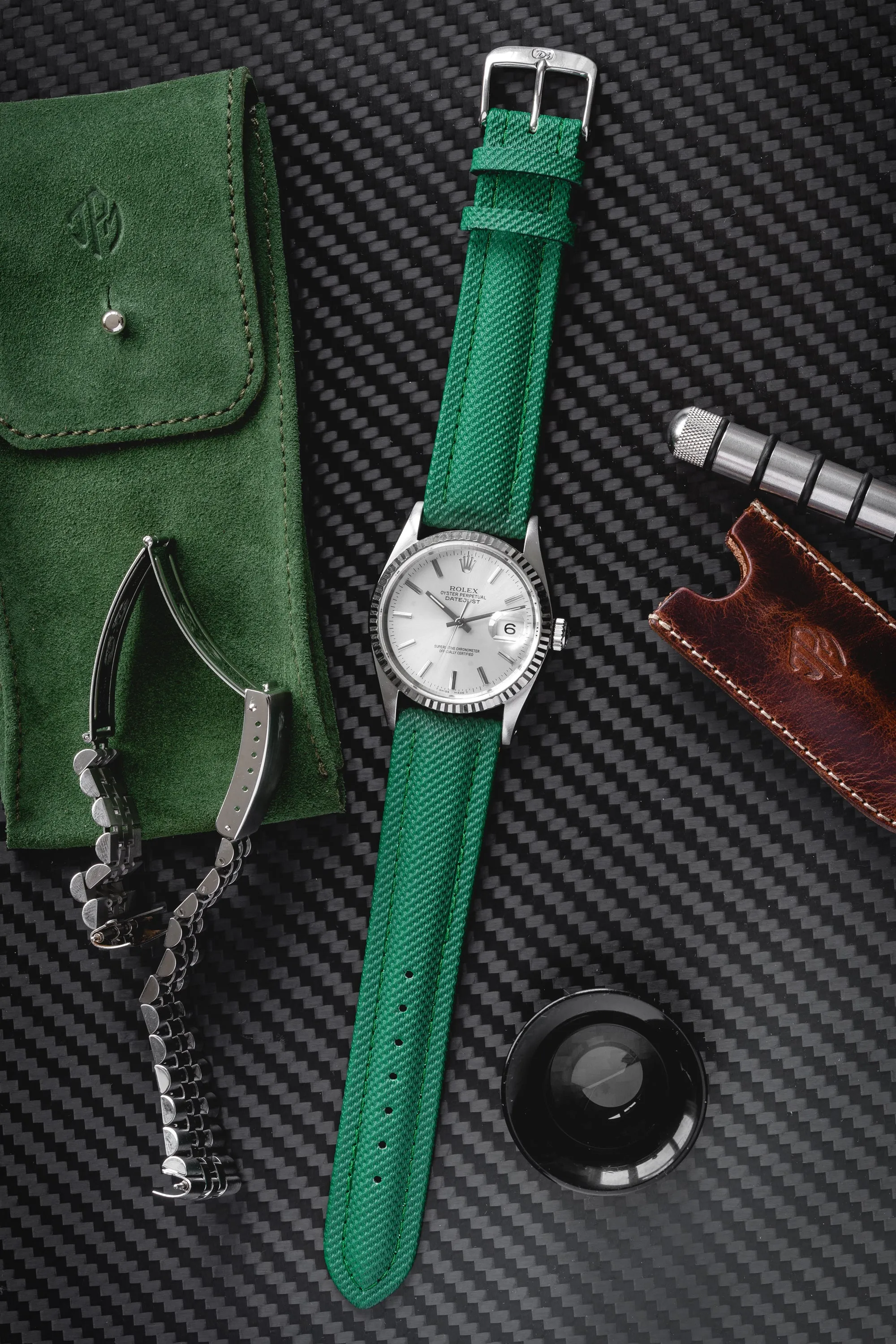 Di-Modell TRAVELLER PU Nylon Waterproof Watch Strap in DARK GREEN
