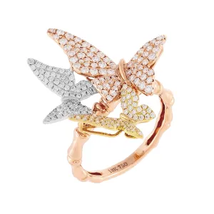 Diamond Trio Butterfly Bamboo Ring 18K