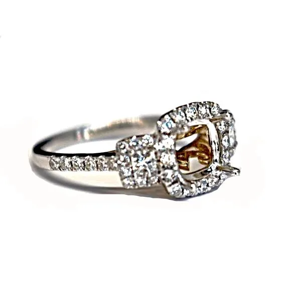 Diamondaire 3 Stone Halo Engagement Ring with a Two-Tone Undercarriage