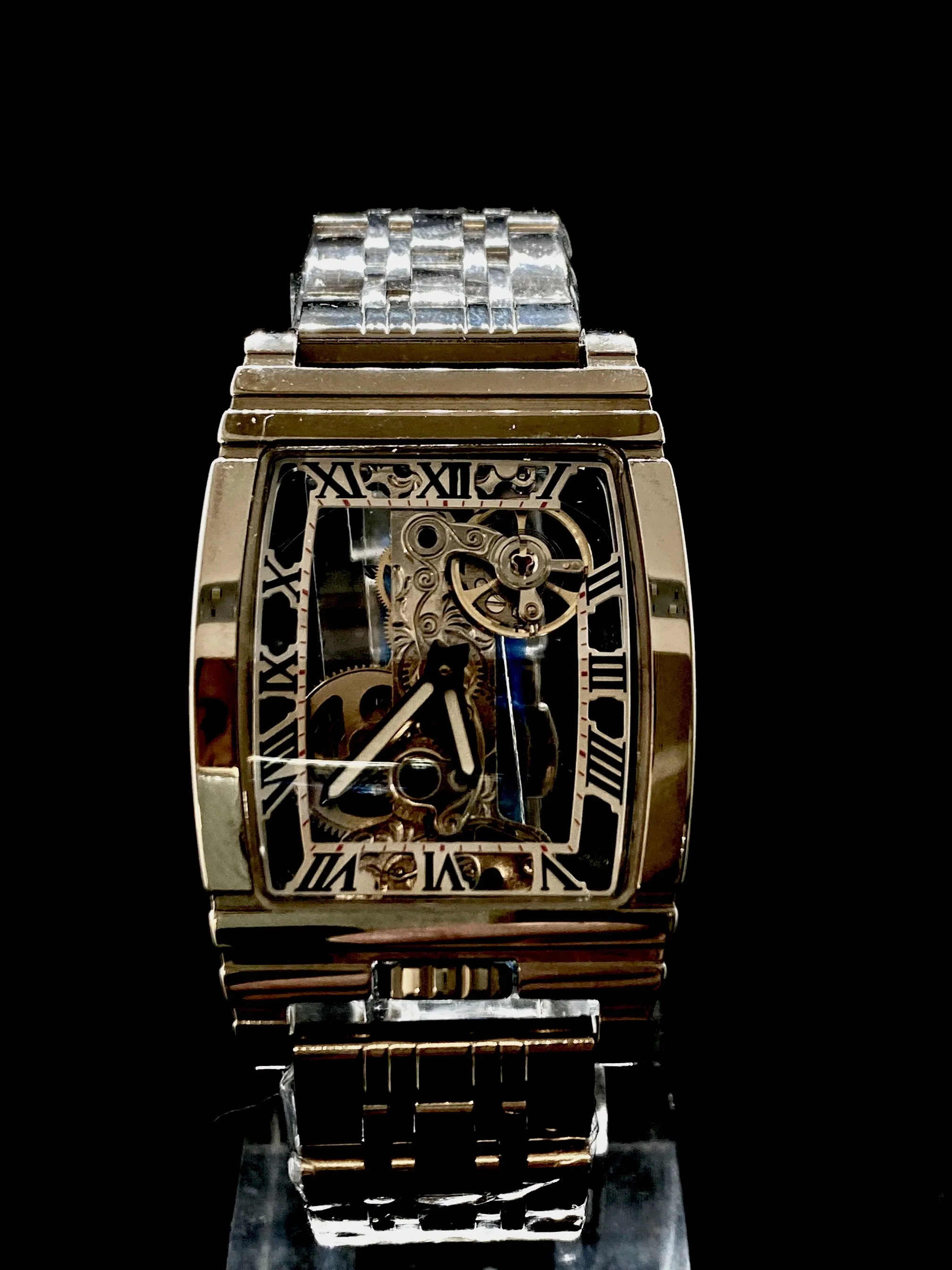 Diasteria Skeleton Automatic Mechanical Watch with Luminous Hands, Tonneau shape