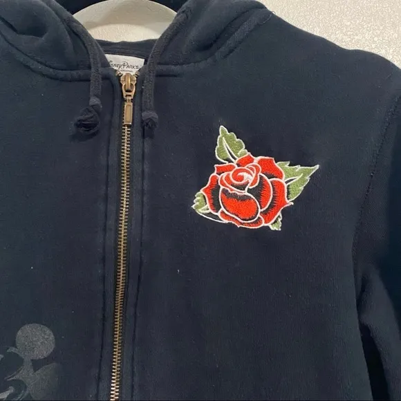 Disney Parks Mickey Mouse Rose Tattoo Zip Hoodie Black Size Medium