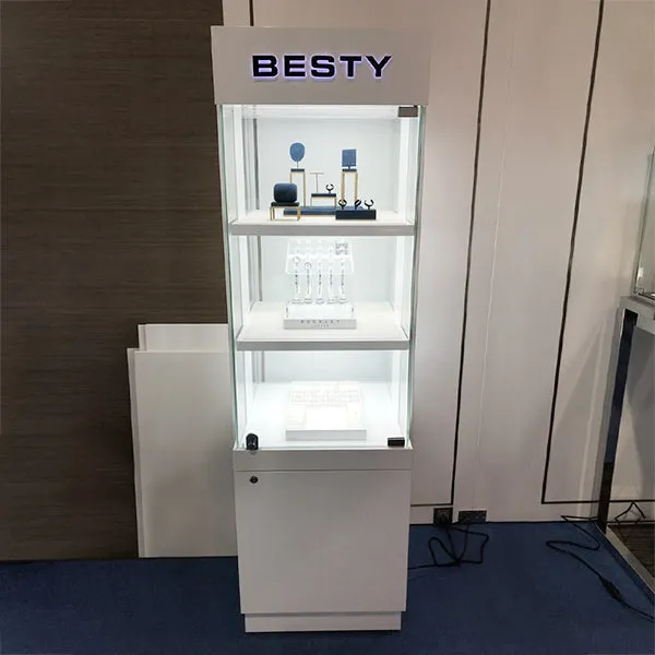 DM144 Jewelry Retail Glass Tower Dispaly Cabinet Lighted