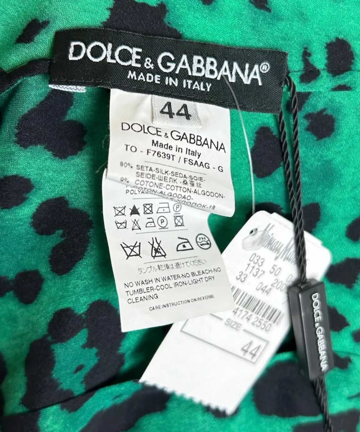Dolce & Gabbana Green Leopard Silk and Lace Top