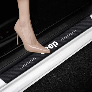 Door Sill Plate Protectors Compatible with Car Accessory, Carbon Fiber Car Door Entry Guards Sill Scuff Cover Panel Step Protector, Welcome Pedal Protector Cover, 4pcs/Set