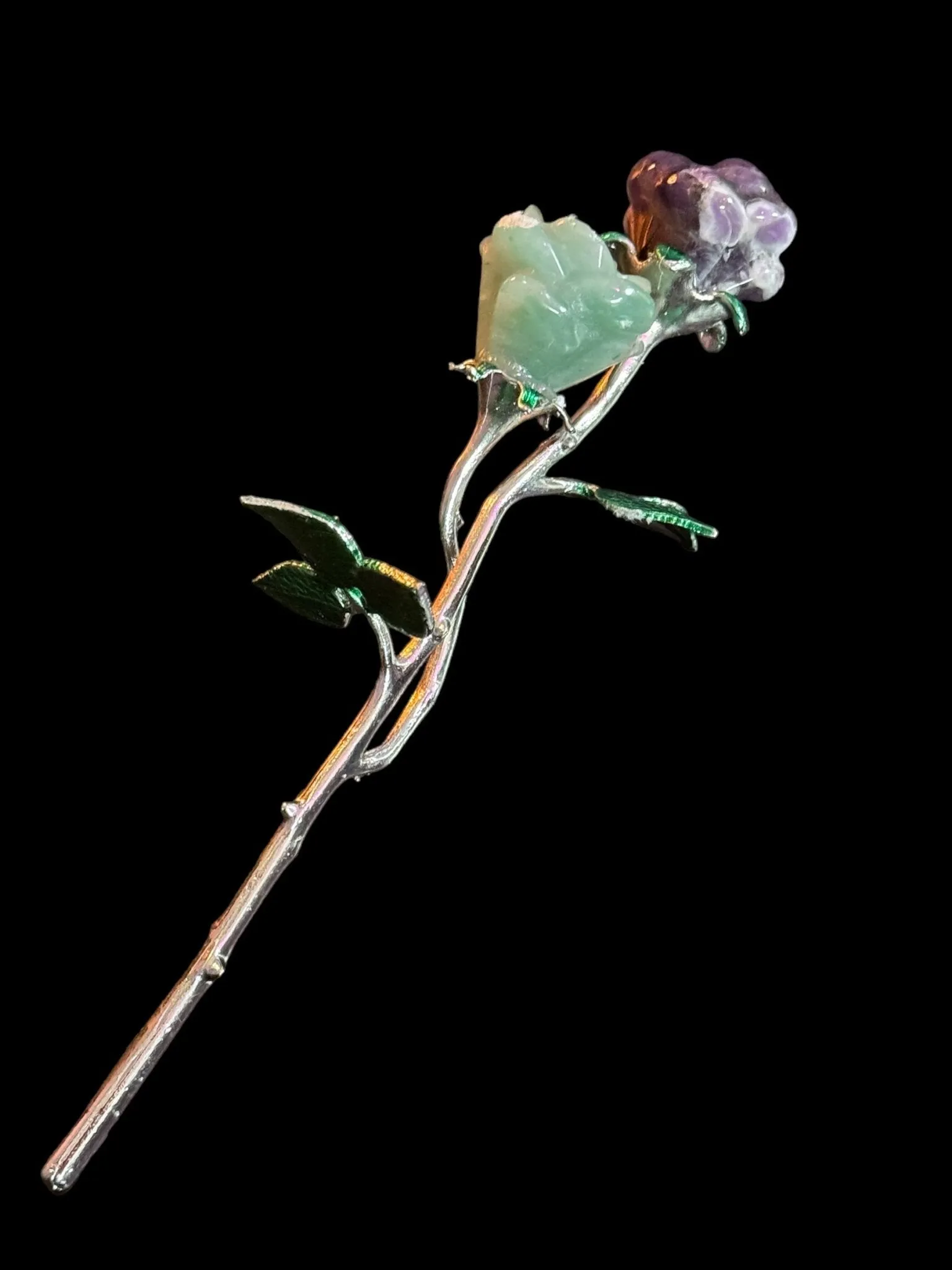 Double Crystal Long Stem Rose, Double Crystal Flower, Double Gemstone Rose, Double Gemstone Flower
