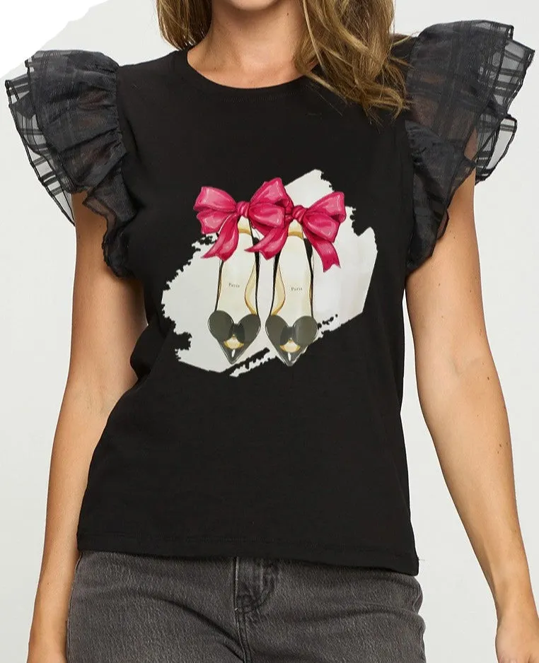 Double Detailed Sleeve Graphic Top