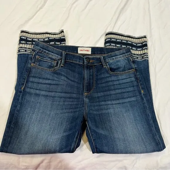 Driftwood Colette Straight Crop with Aztec Embroidered Cuff Med Wash 30 x 26