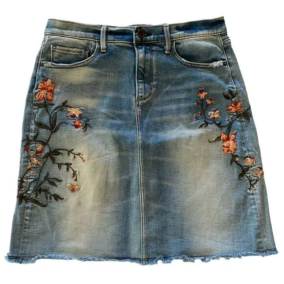 Driftwood Saydi Embroidered Floral Denim Mini Skirt Size 29