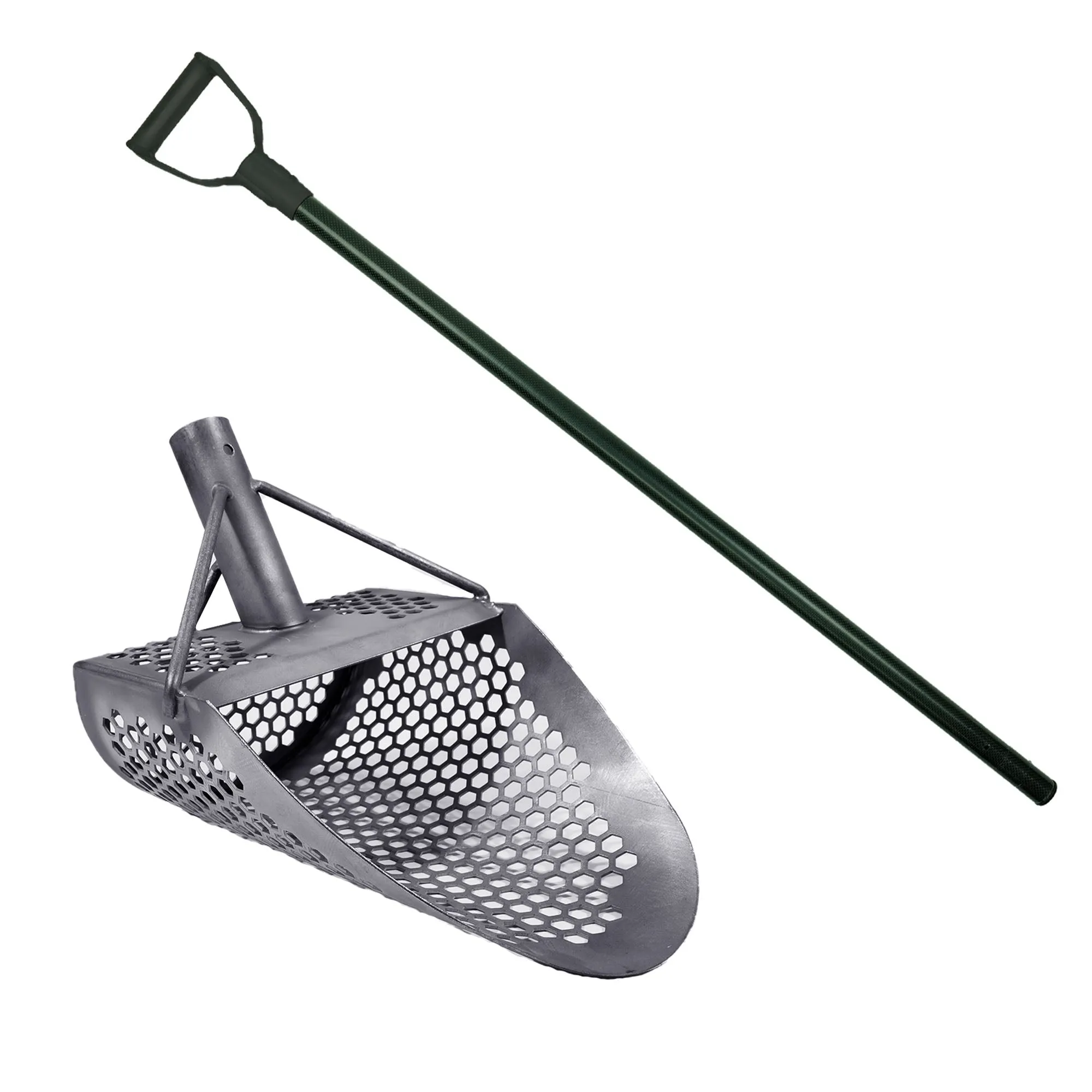 Dune Scoops Titanium Beach Sand Scoop 1.5mm Titanium Sheet /10 mm Hexahedron Holes and Carbon Fiber Rod with Handle