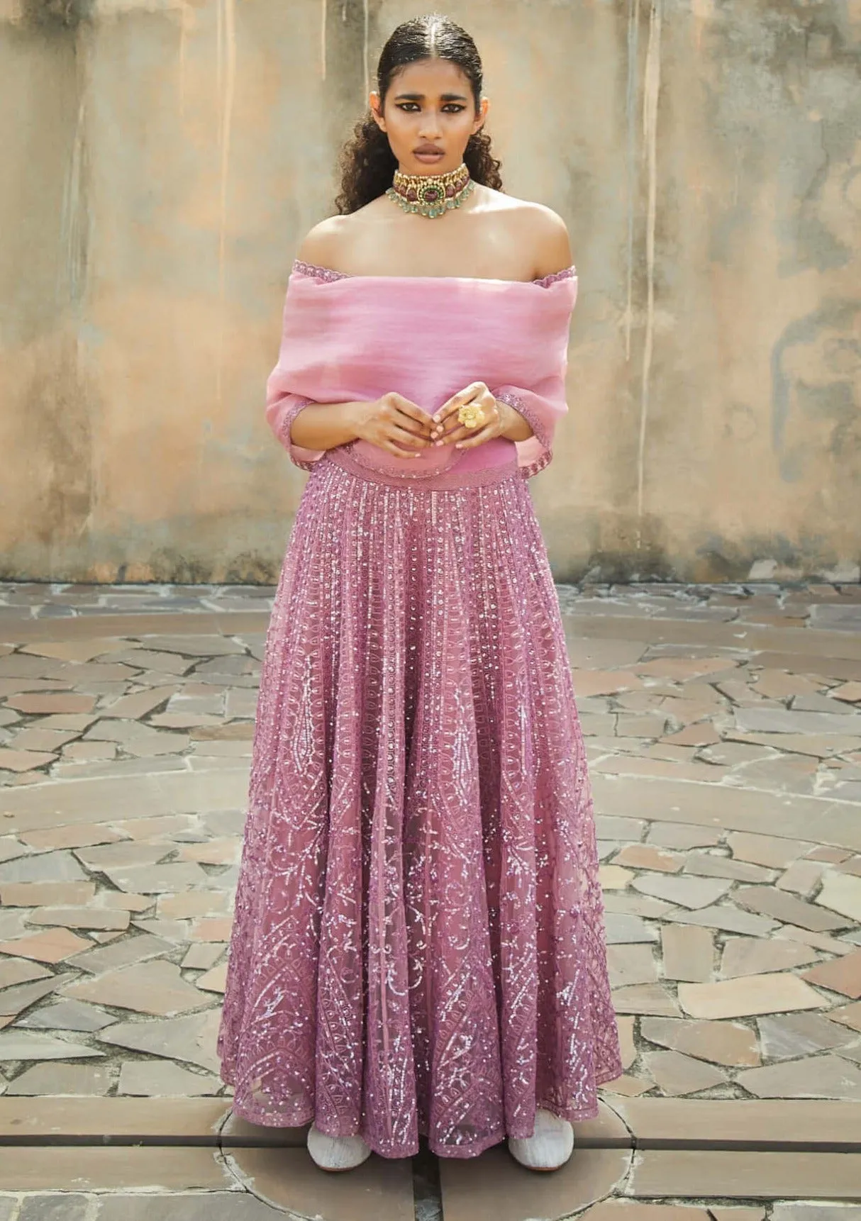 Dusty rose embroidered gown