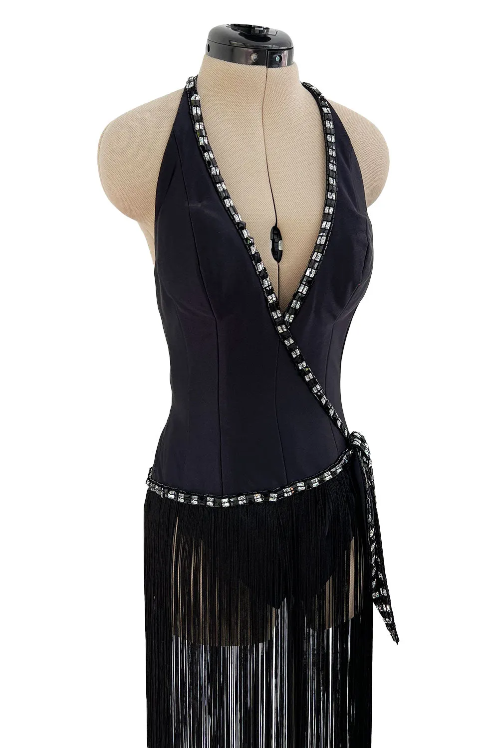 Early 1970s Bob Mackie Unusual Fringed Shaped Bodysuit Showgirl Costume Dress Piece