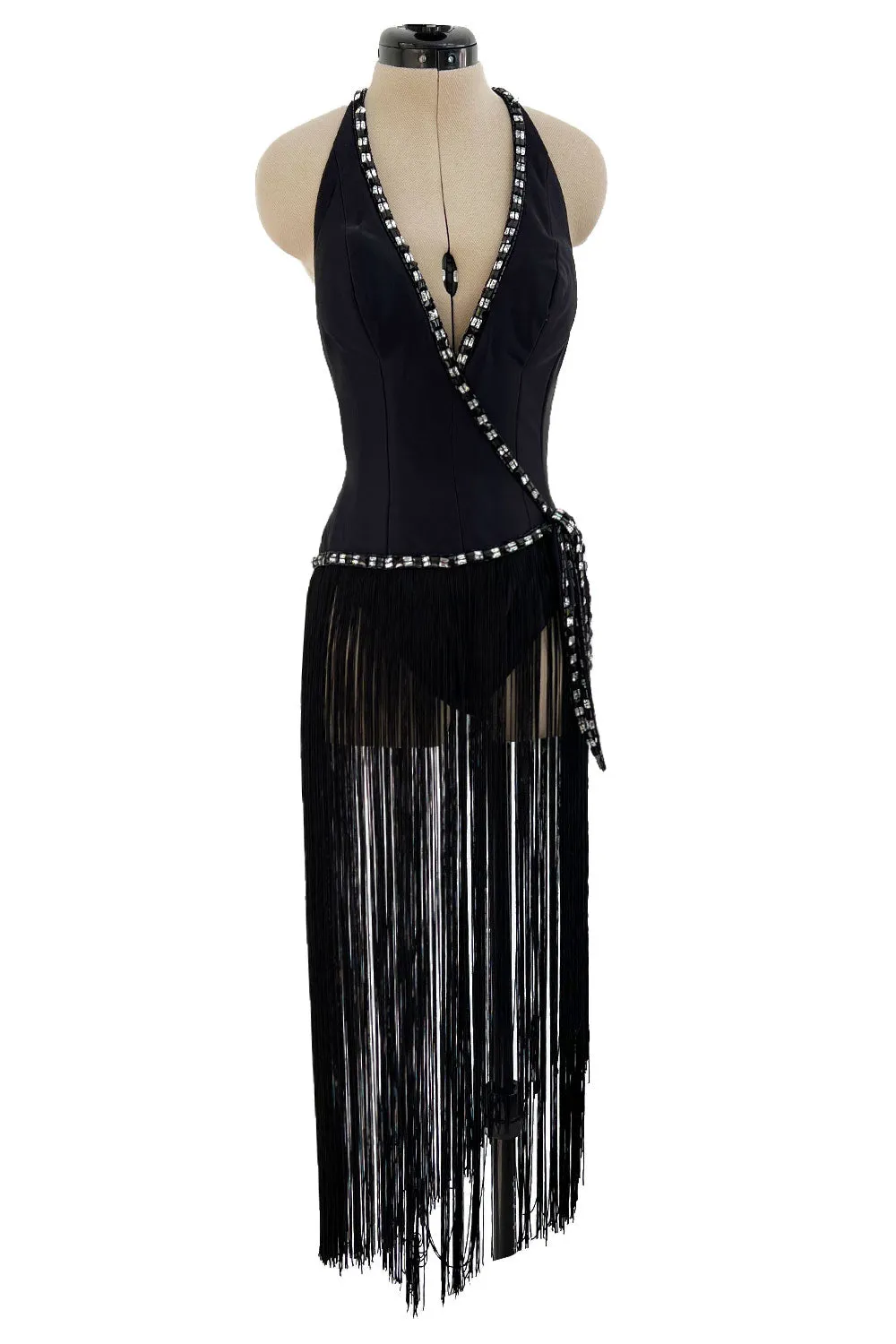 Early 1970s Bob Mackie Unusual Fringed Shaped Bodysuit Showgirl Costume Dress Piece