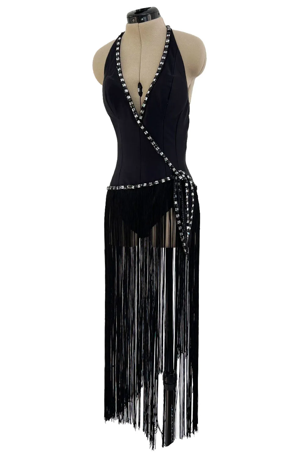 Early 1970s Bob Mackie Unusual Fringed Shaped Bodysuit Showgirl Costume Dress Piece