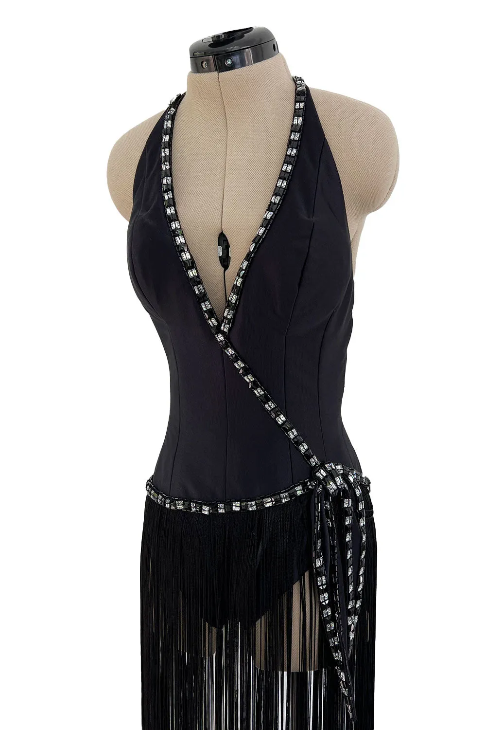 Early 1970s Bob Mackie Unusual Fringed Shaped Bodysuit Showgirl Costume Dress Piece