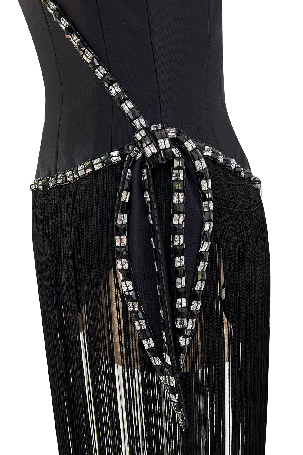 Early 1970s Bob Mackie Unusual Fringed Shaped Bodysuit Showgirl Costume Dress Piece