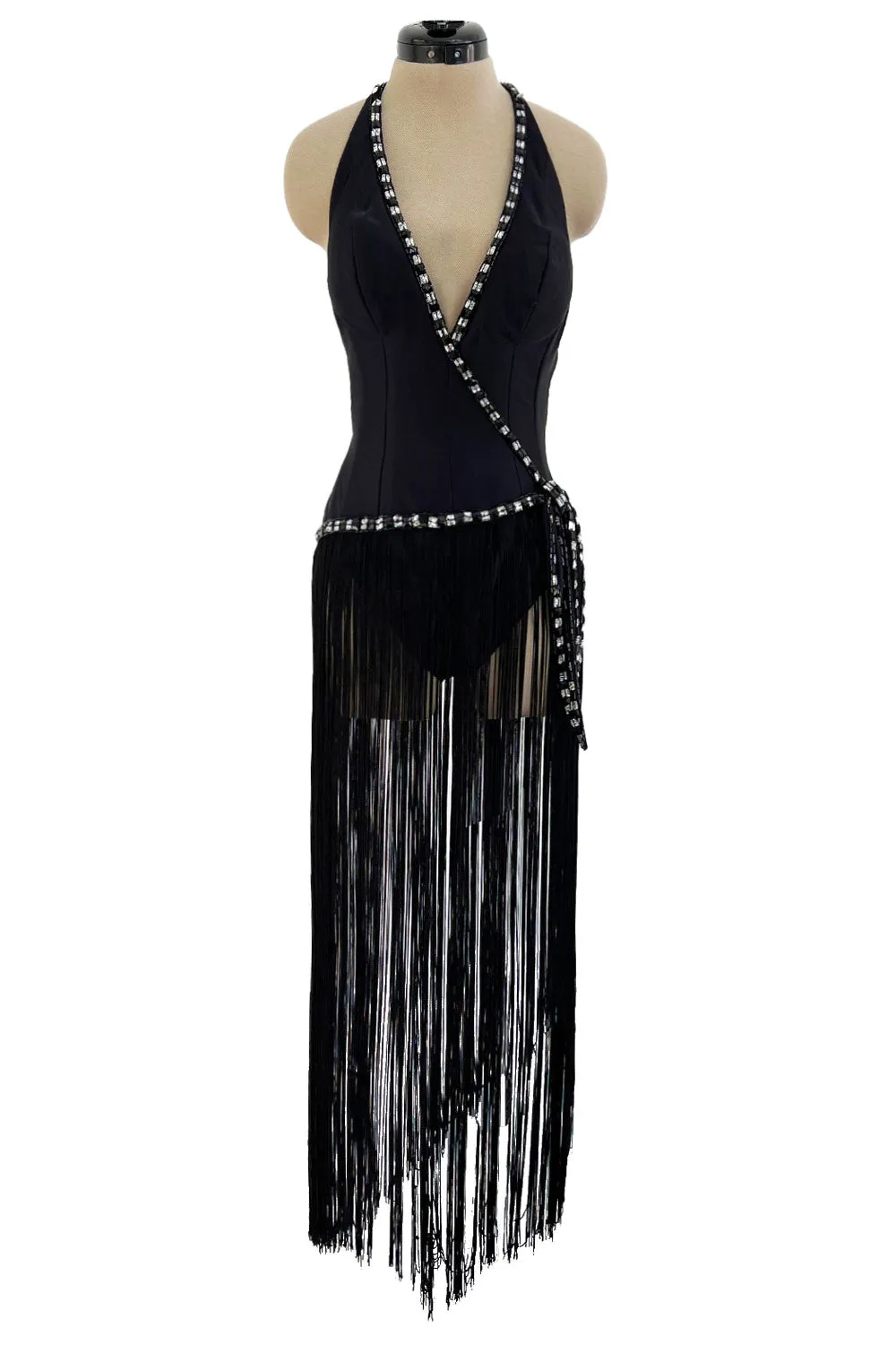 Early 1970s Bob Mackie Unusual Fringed Shaped Bodysuit Showgirl Costume Dress Piece