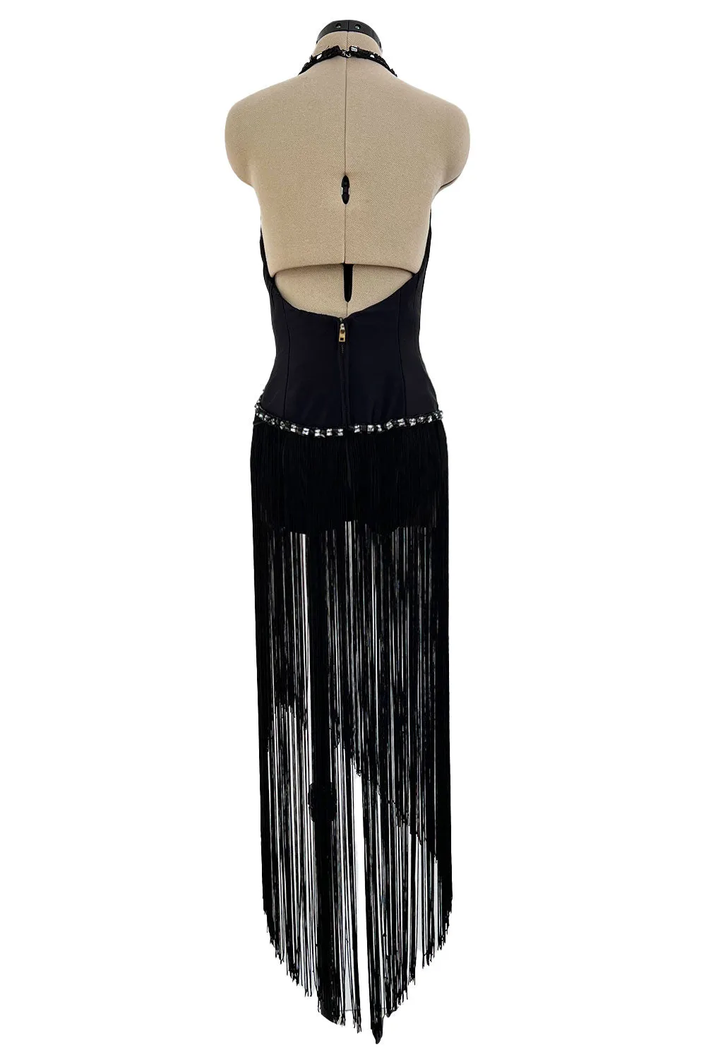 Early 1970s Bob Mackie Unusual Fringed Shaped Bodysuit Showgirl Costume Dress Piece