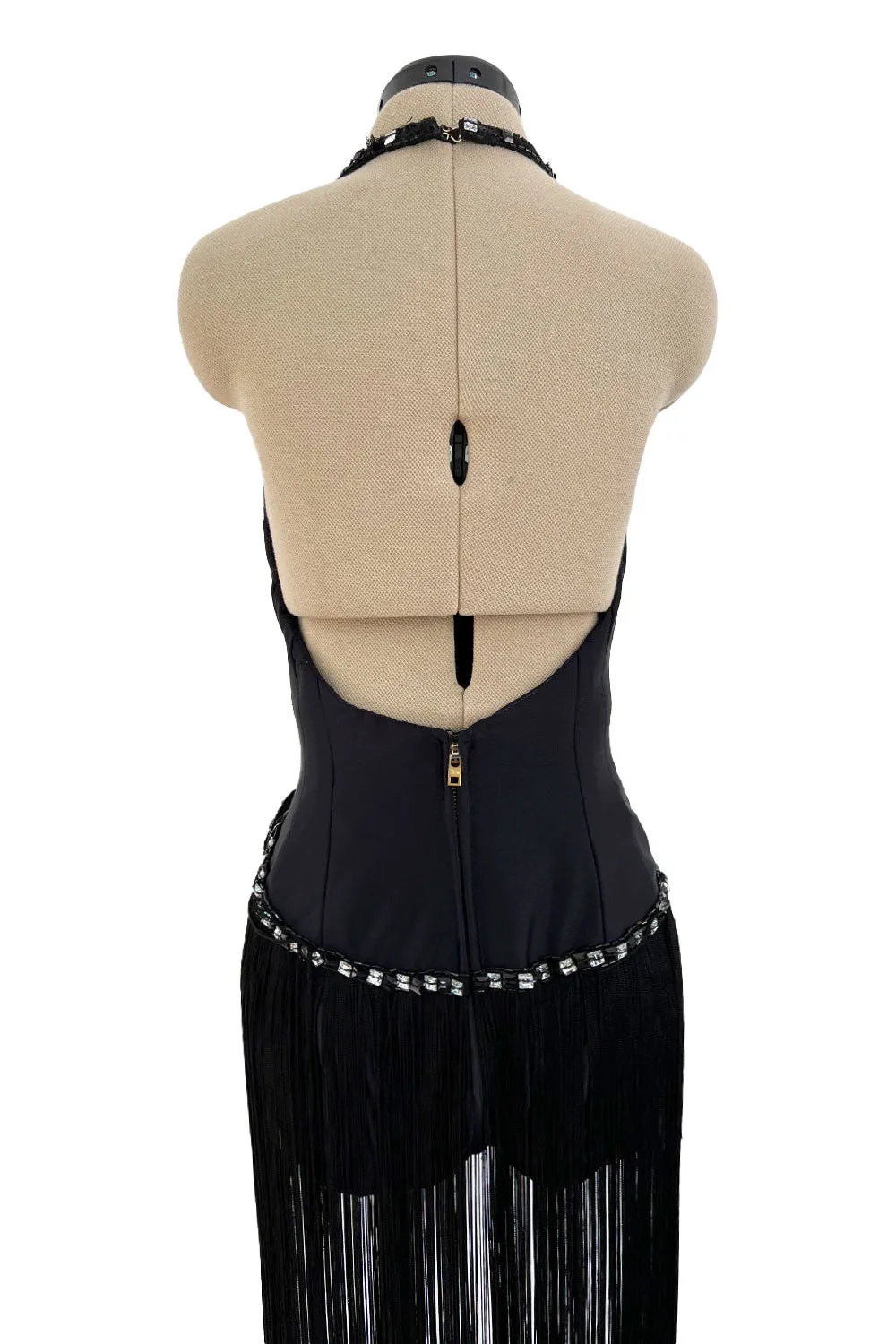 Early 1970s Bob Mackie Unusual Fringed Shaped Bodysuit Showgirl Costume Dress Piece