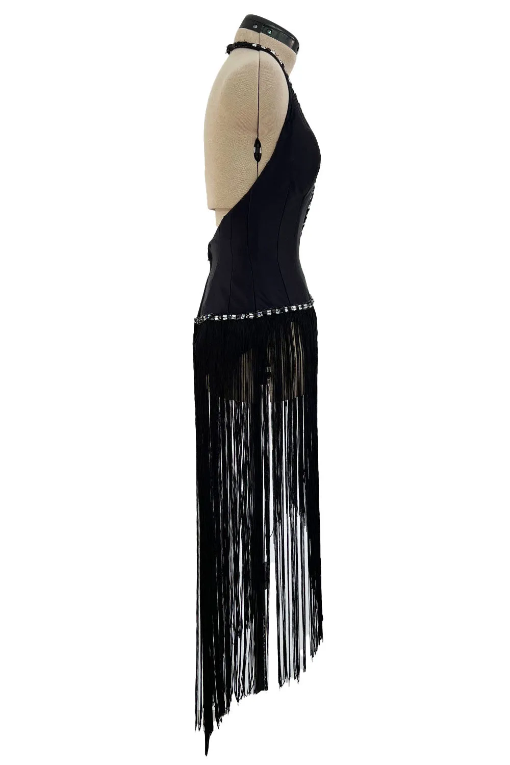 Early 1970s Bob Mackie Unusual Fringed Shaped Bodysuit Showgirl Costume Dress Piece