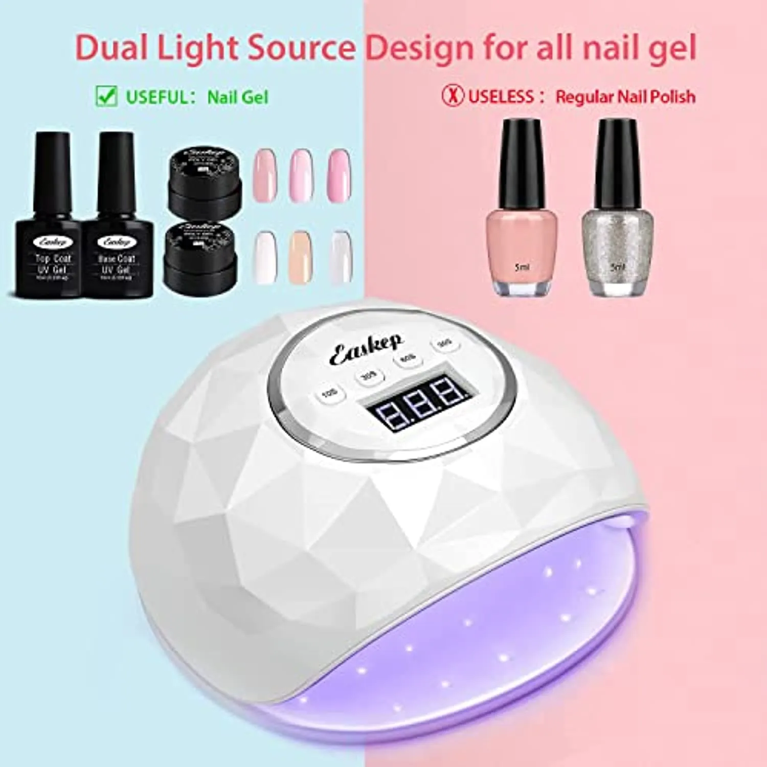 Easkep UV LED Nail Lamp 86W Nail Dryer with LED UV Light for Nails Lamp 4 Timer Setting Auto Sensor, Temperature Protection Gel Nail Polish Curing Dryer for Home and Salon
