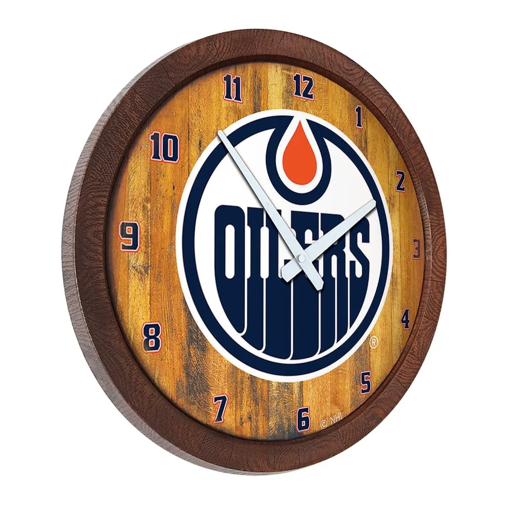 Edmonton Oilers: "Faux" Barrel Top Wall Clock