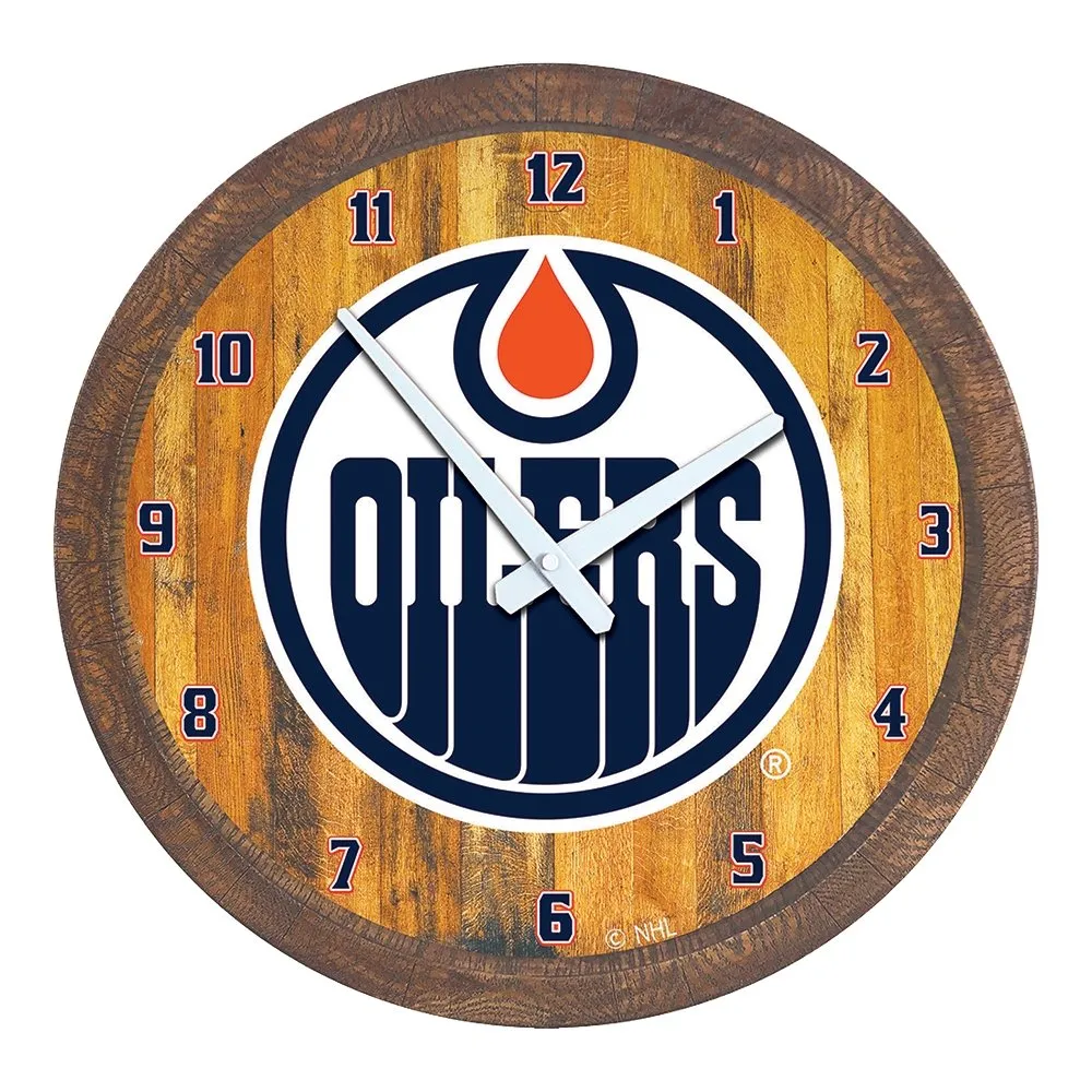 Edmonton Oilers: "Faux" Barrel Top Wall Clock