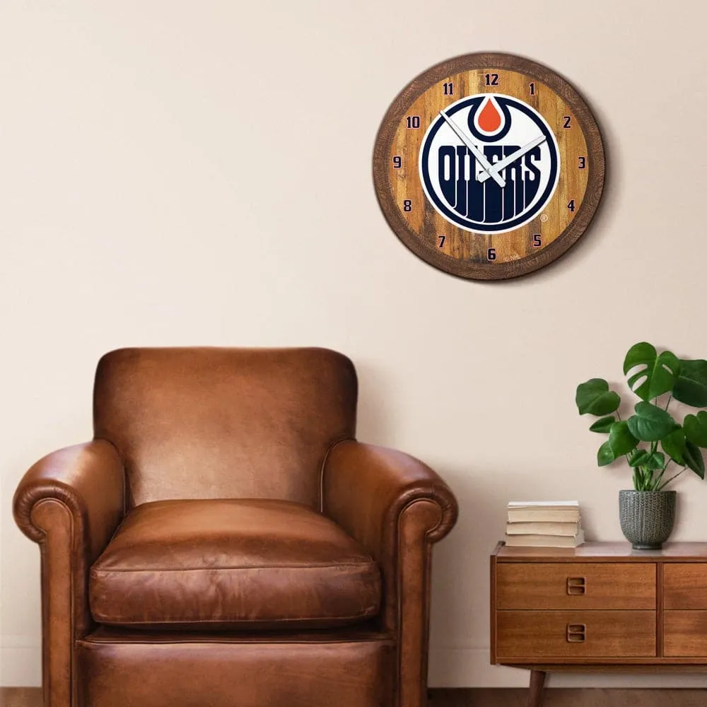 Edmonton Oilers: "Faux" Barrel Top Wall Clock