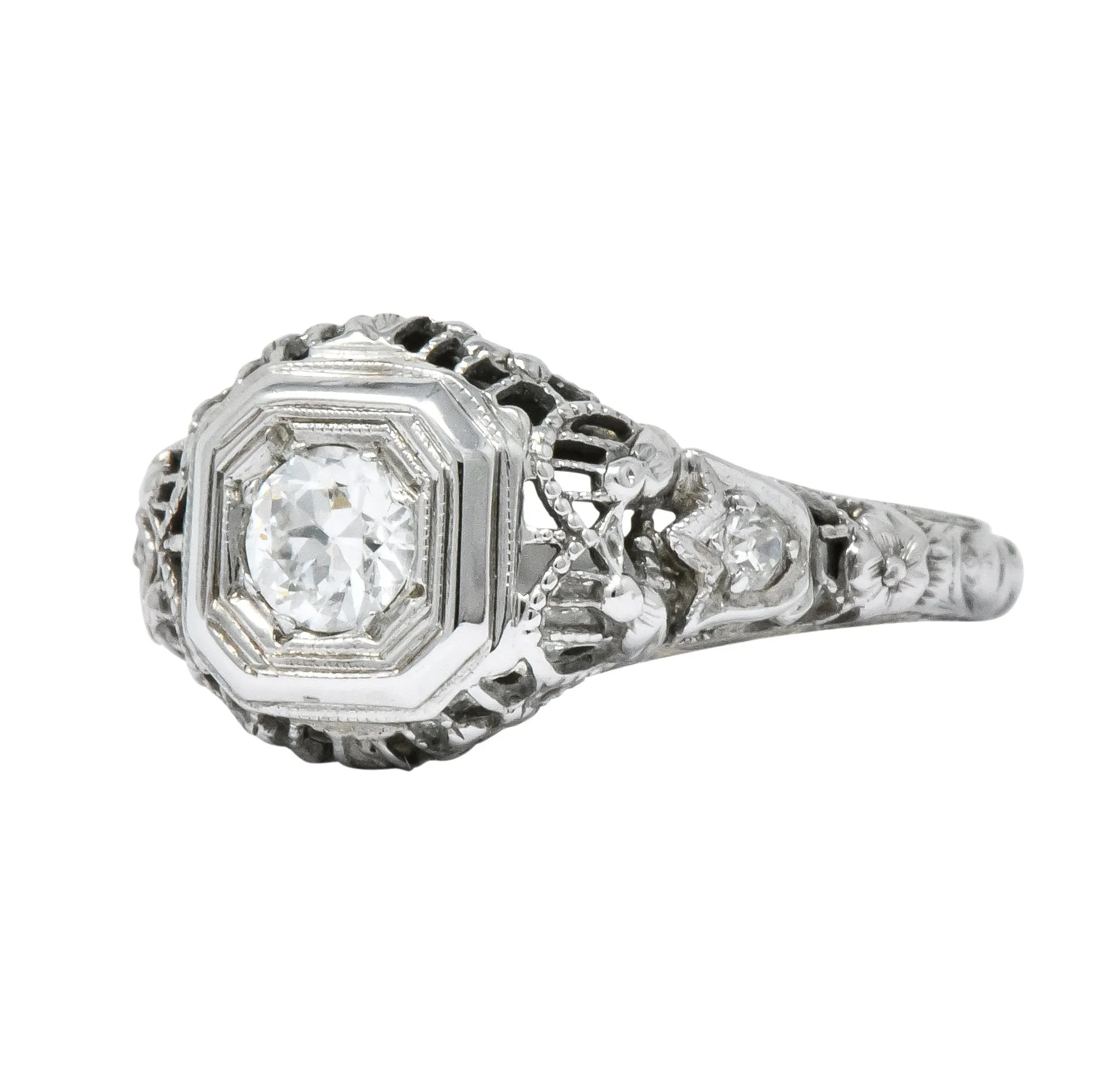 Edwardian 0.32 CTW Diamond 18 Karat White Gold Engagement Ring