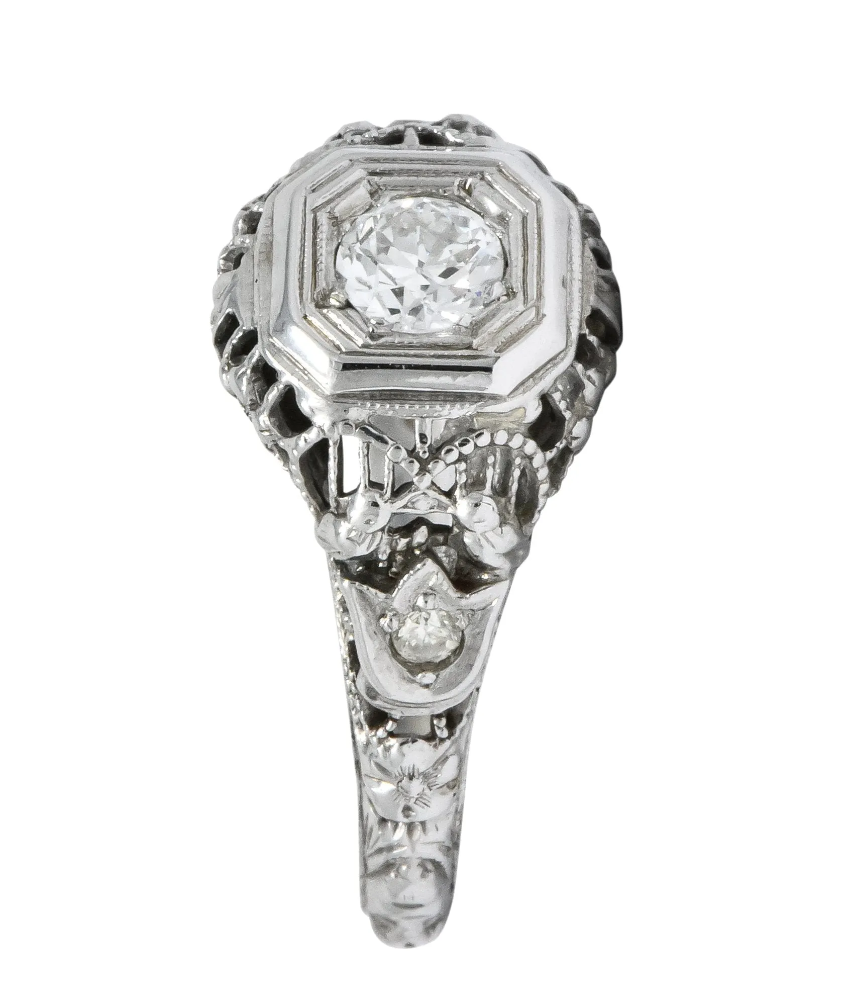 Edwardian 0.32 CTW Diamond 18 Karat White Gold Engagement Ring