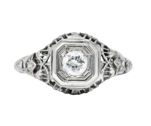 Edwardian 0.32 CTW Diamond 18 Karat White Gold Engagement Ring