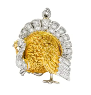 Edwardian 0.38 CTW Diamond 18 Karat Gold Platinum Turkey Charm