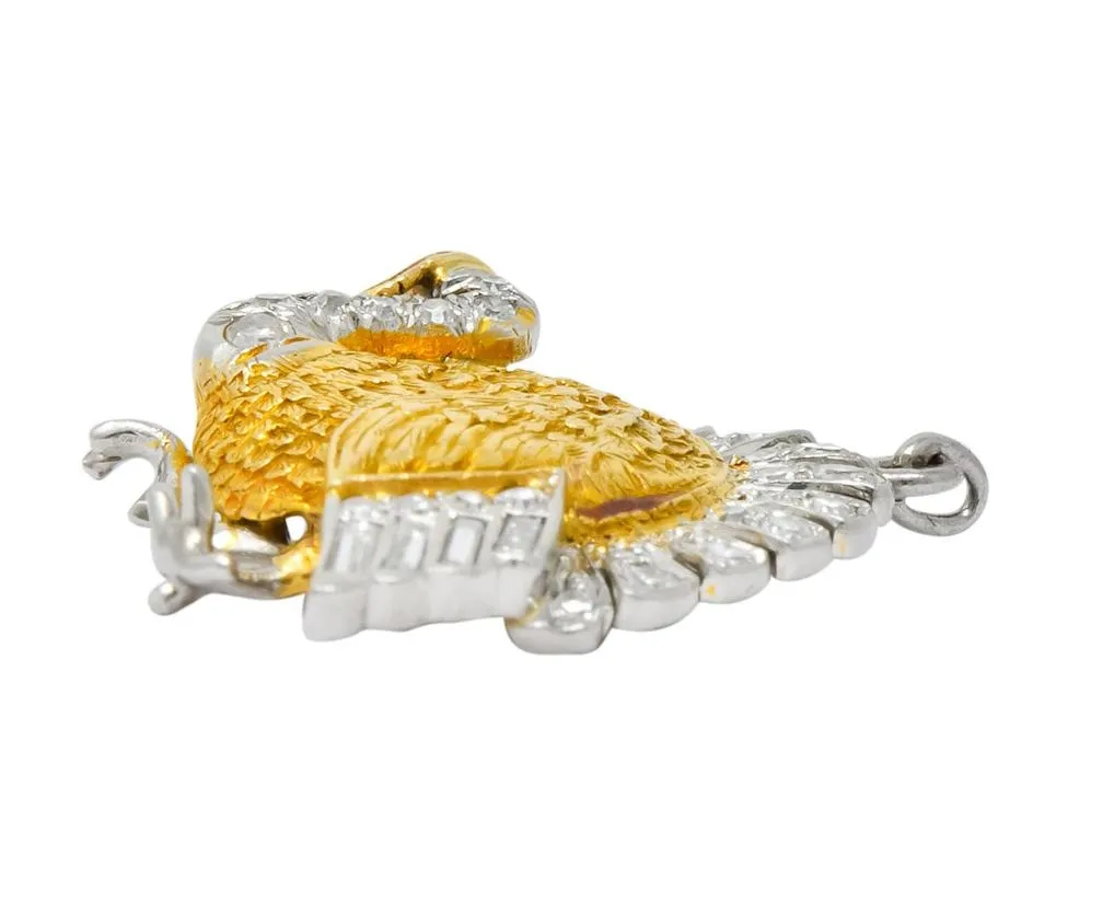 Edwardian 0.38 CTW Diamond 18 Karat Gold Platinum Turkey Charm