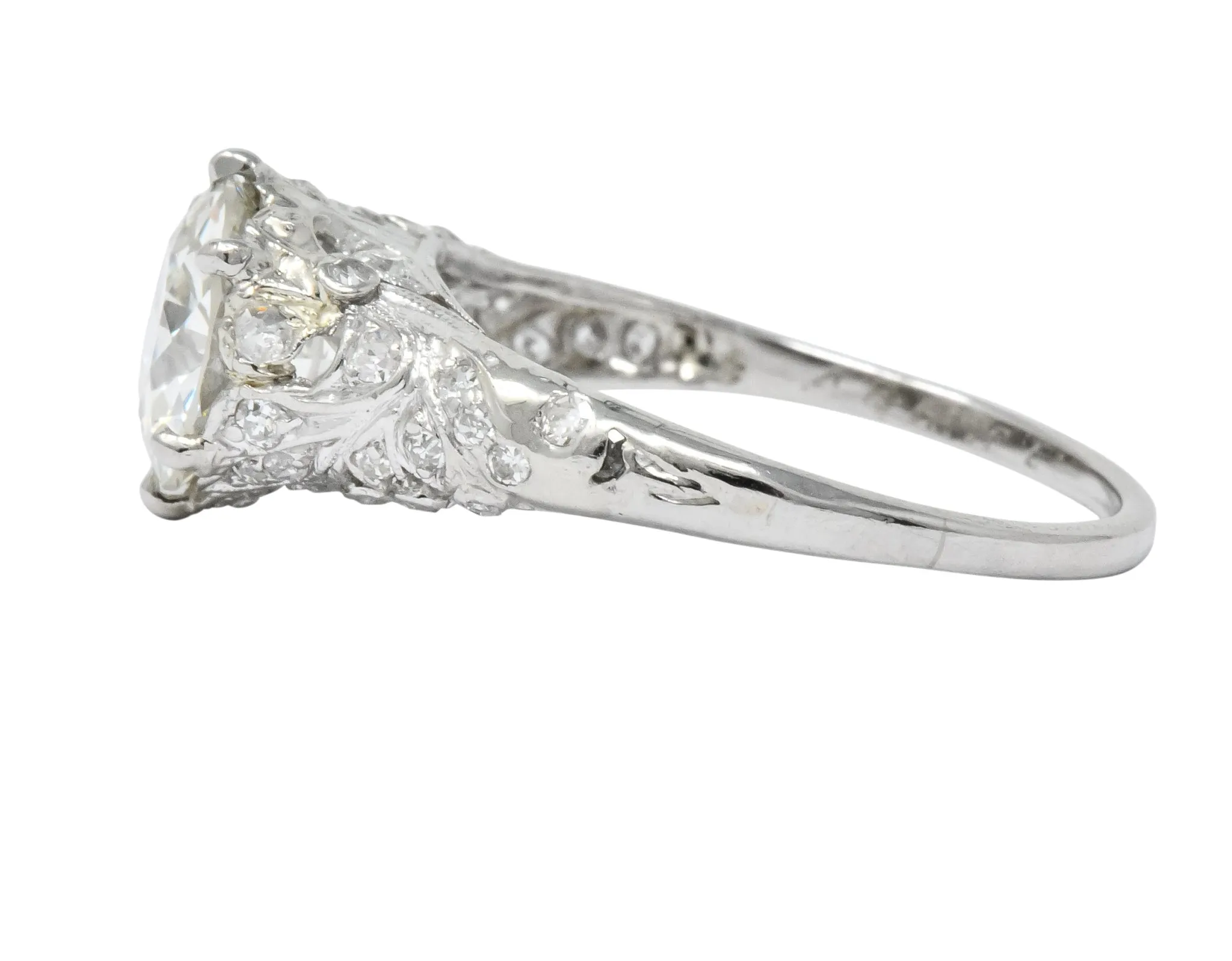 Edwardian 2.23 CTW Transitional Cut Diamond Platinum Engagement Ring GIA