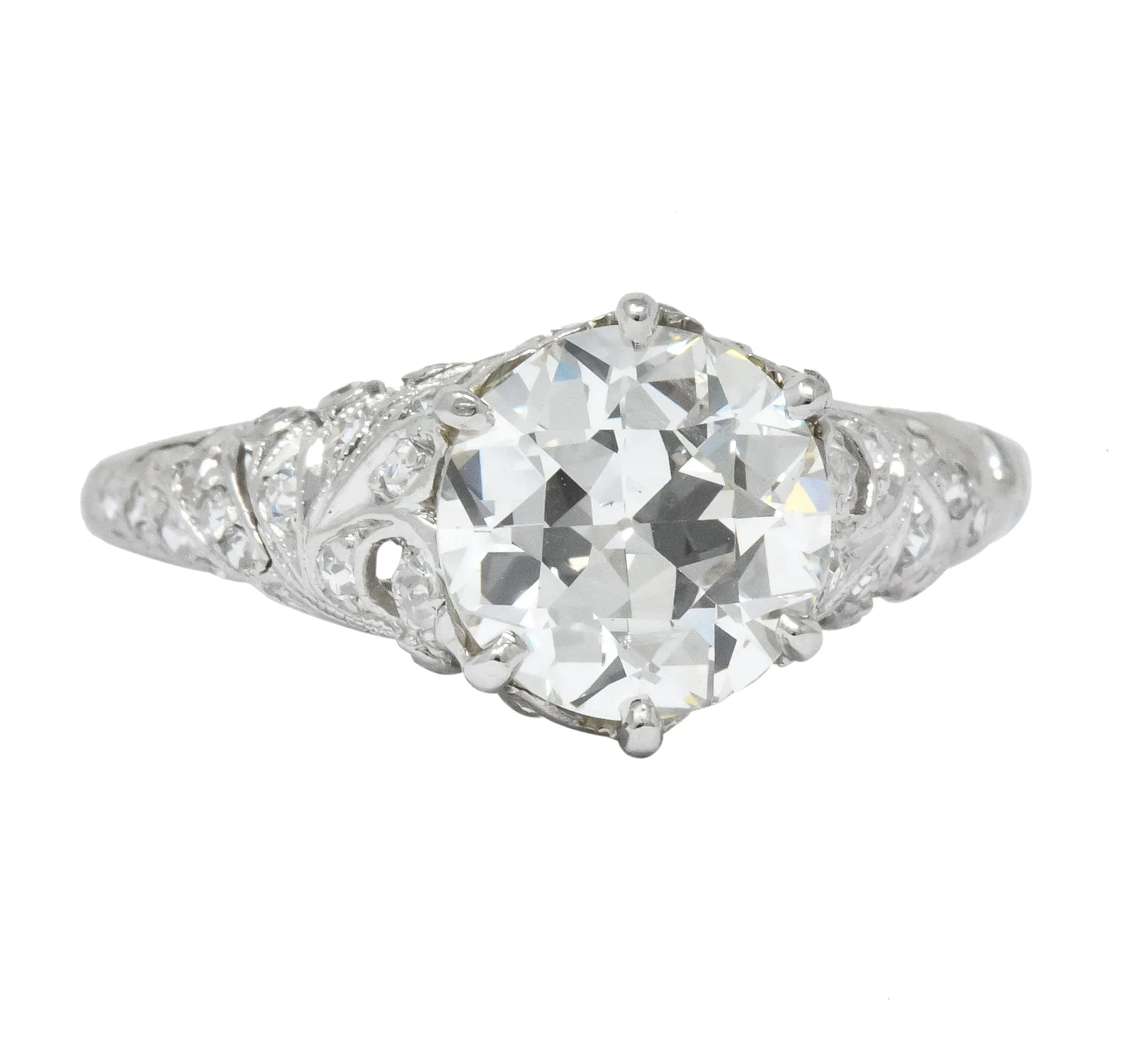 Edwardian 2.23 CTW Transitional Cut Diamond Platinum Engagement Ring GIA