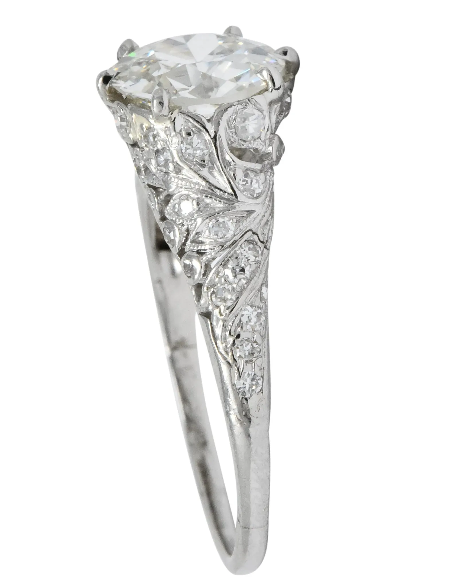 Edwardian 2.23 CTW Transitional Cut Diamond Platinum Engagement Ring GIA