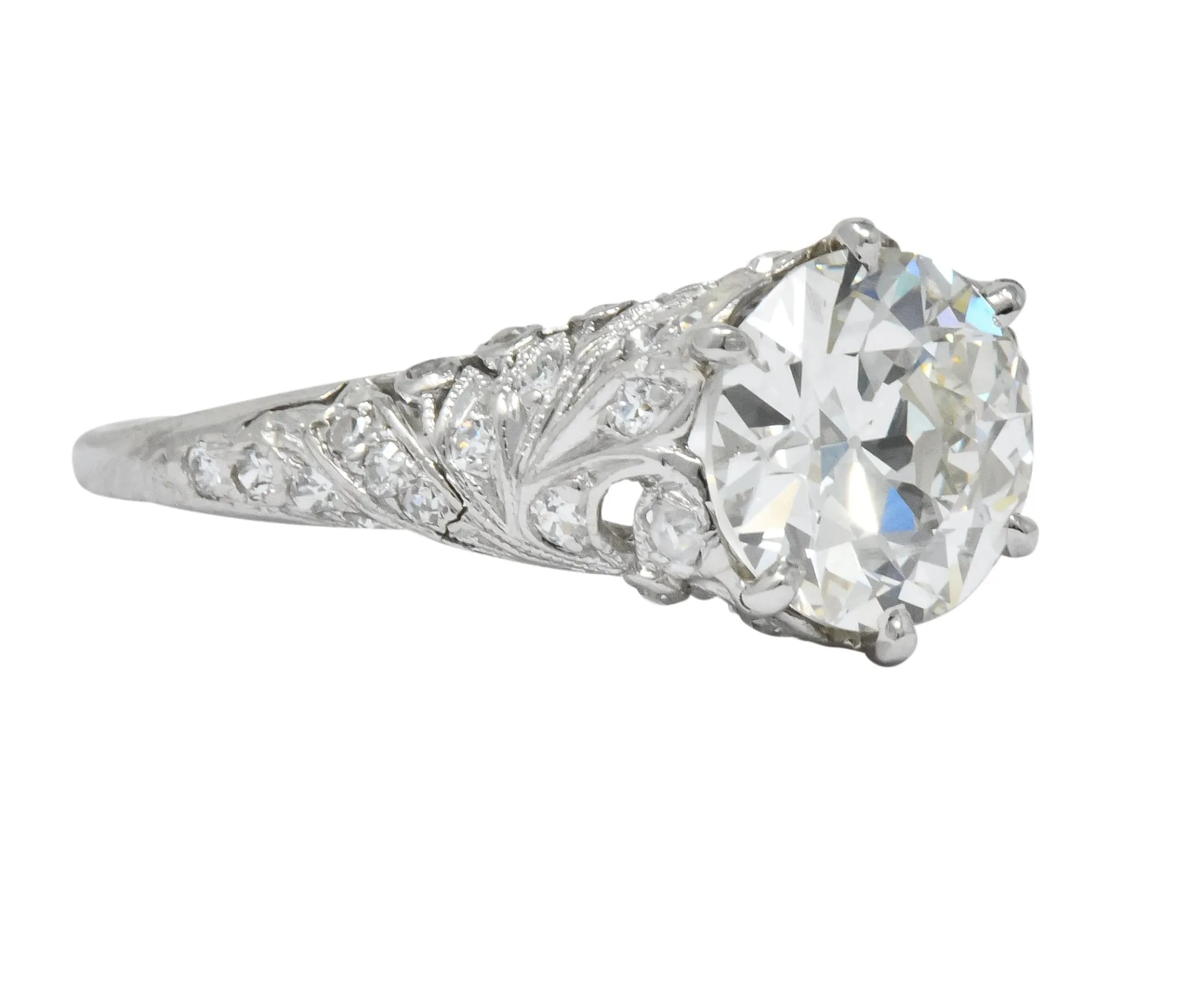 Edwardian 2.23 CTW Transitional Cut Diamond Platinum Engagement Ring GIA