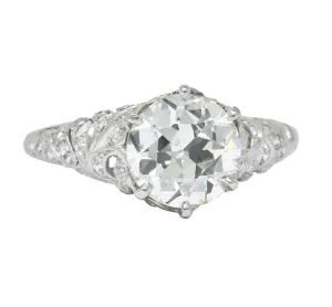 Edwardian 2.23 CTW Transitional Cut Diamond Platinum Engagement Ring GIA
