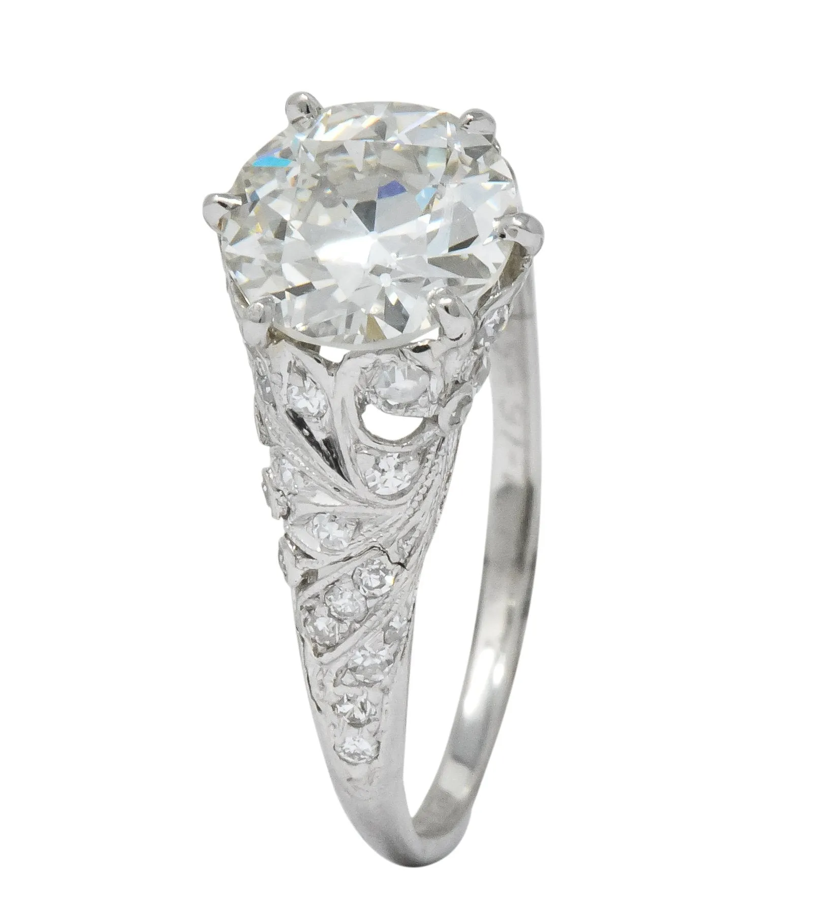 Edwardian 2.23 CTW Transitional Cut Diamond Platinum Engagement Ring GIA