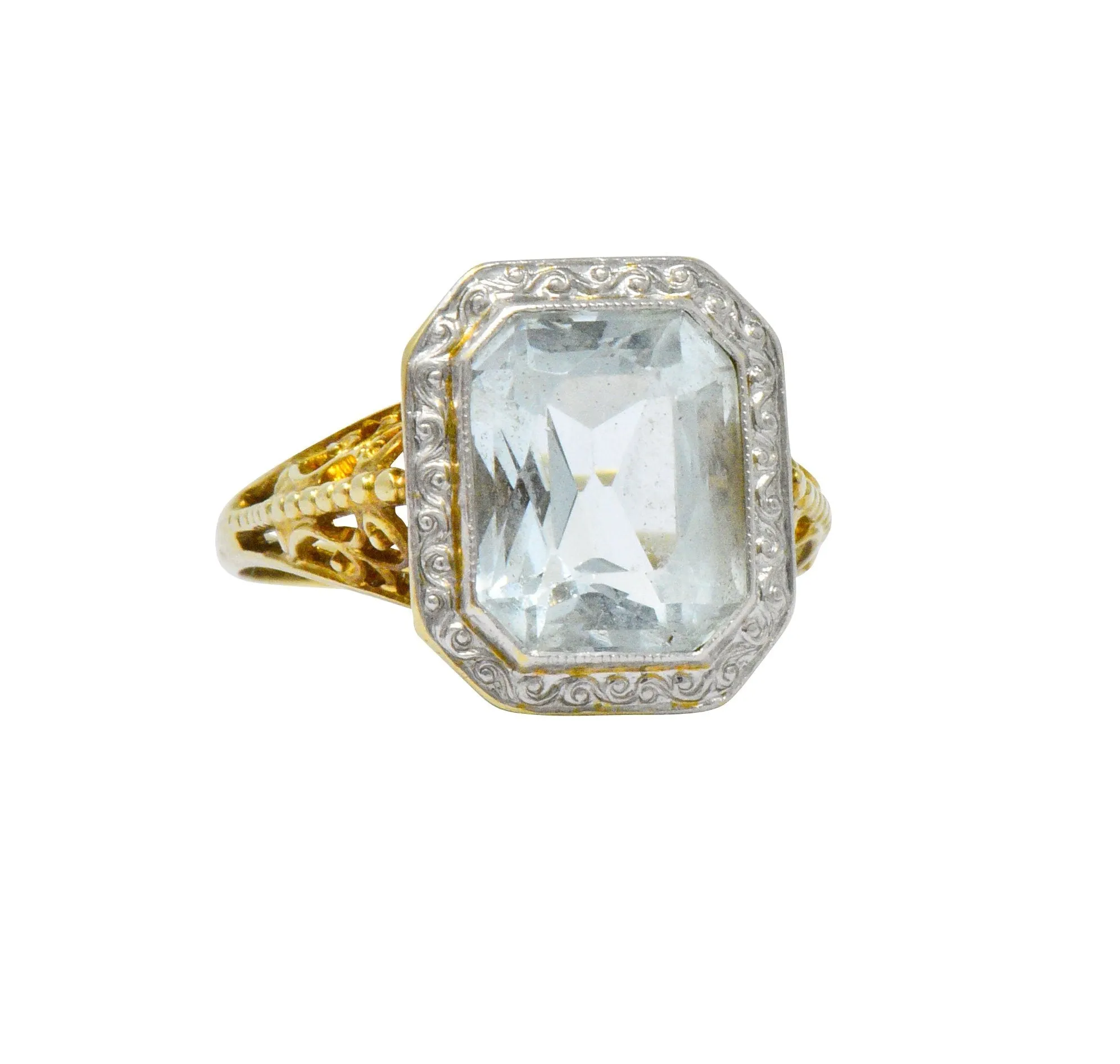 Edwardian 3.00 CTW Aquamarine Platinum-Topped 14 Karat Gold Ring
