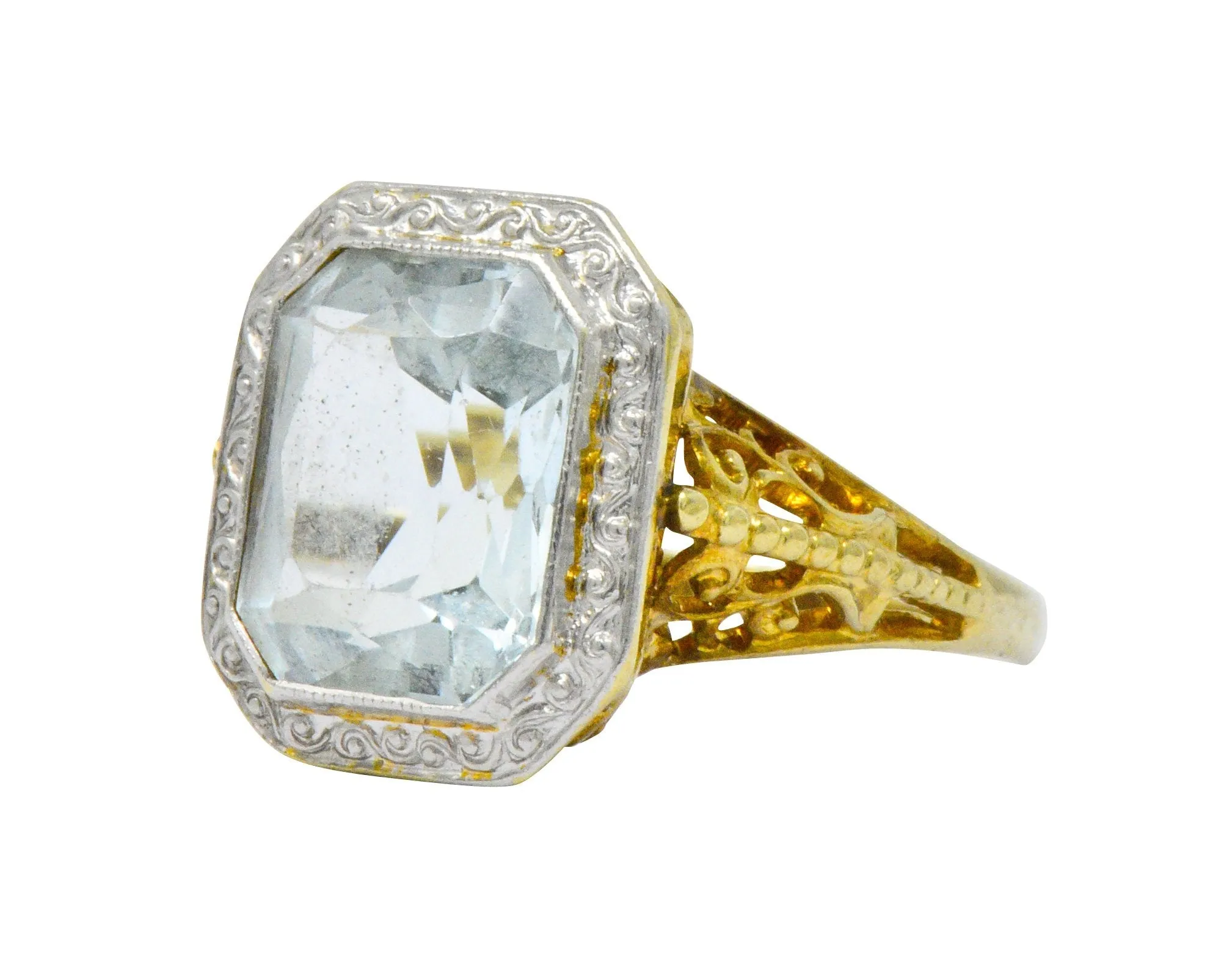 Edwardian 3.00 CTW Aquamarine Platinum-Topped 14 Karat Gold Ring