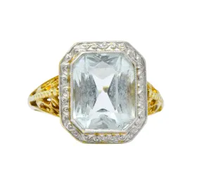 Edwardian 3.00 CTW Aquamarine Platinum-Topped 14 Karat Gold Ring