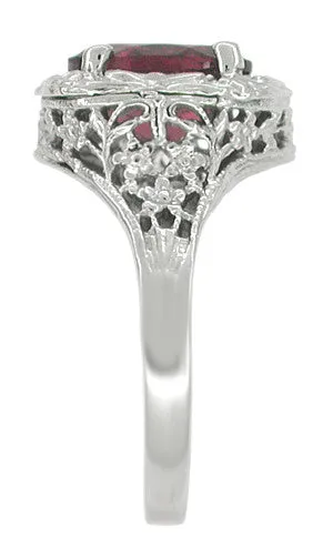 Edwardian Rhodolite Garnet Ring in 14 Karat White Gold