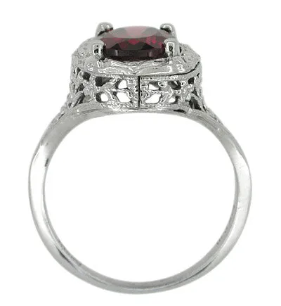 Edwardian Rhodolite Garnet Ring in 14 Karat White Gold