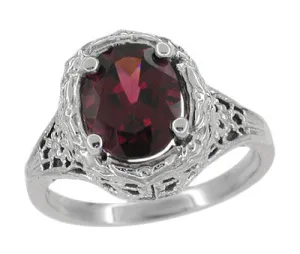 Edwardian Rhodolite Garnet Ring in 14 Karat White Gold