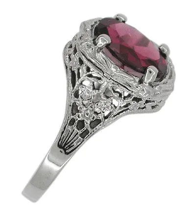 Edwardian Rhodolite Garnet Ring in 14 Karat White Gold