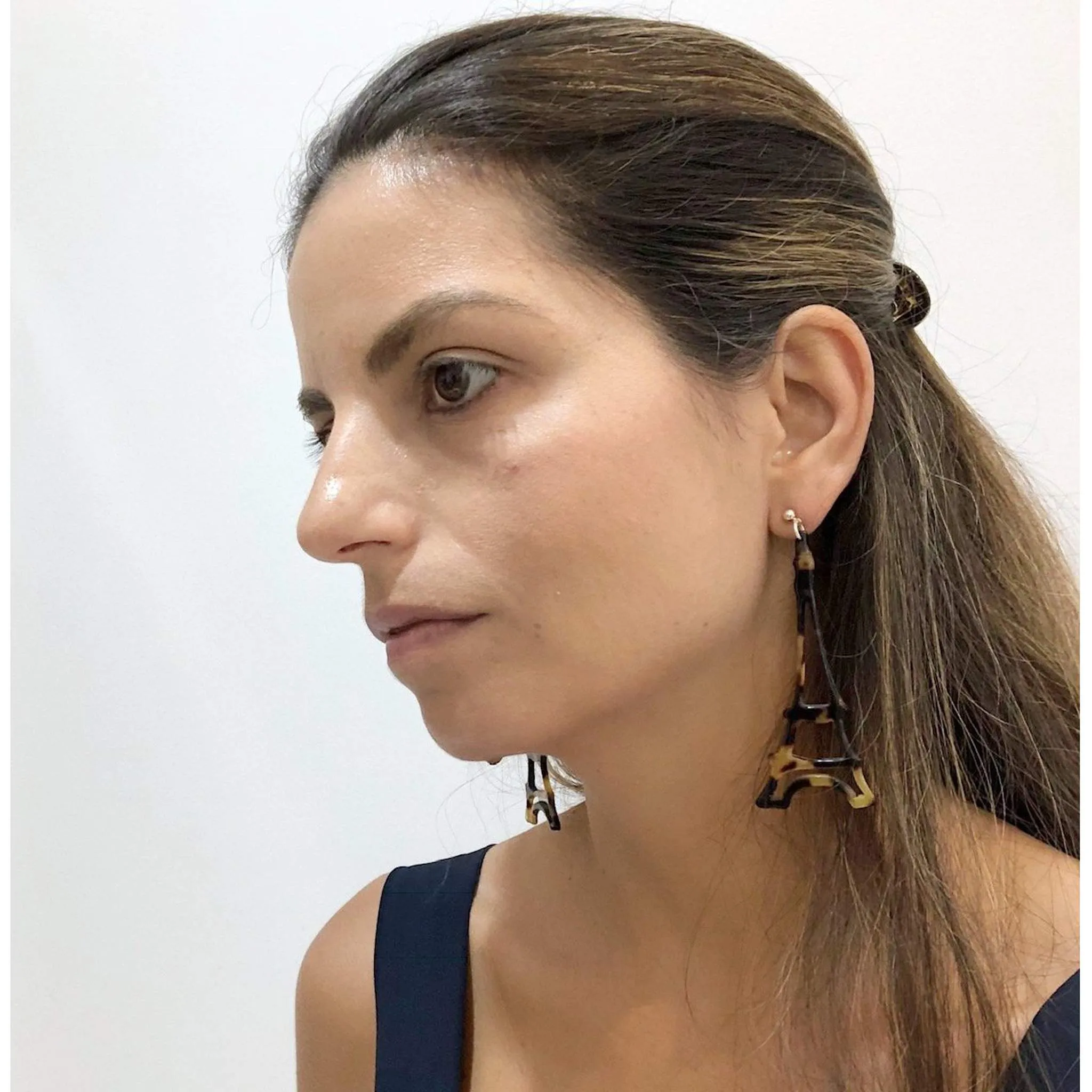 Eiffel Tower Medium Dark Tortoiseshell Stud Earrings