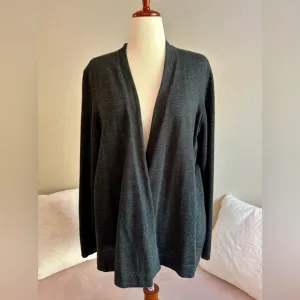 Eileen Fisher Charcoal Gray Open Front Cardigan Merino Wool Size 2X Lightweight